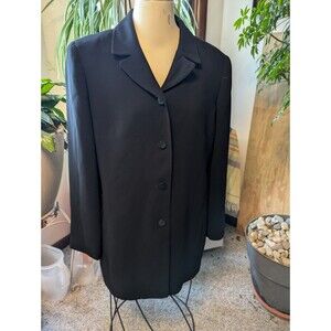 Vtg Emanuel Ungaro Blk 4 Button Designer Lined Top Coat Thigh High Jkt Sz 12/46